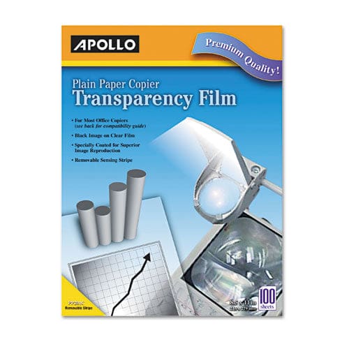 Apollo Plain Paper Laser Transparency Film With Handling Strip 8.5 X 11 Black On Clear 100/box - Technology - Apollo®