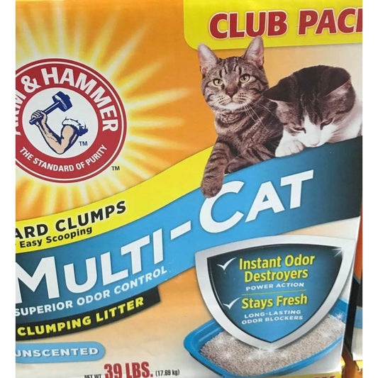 Arm and Hammer Multi Cat Unscented Clumping Cat Litter, 39 lbs. - ShelHealth.Com