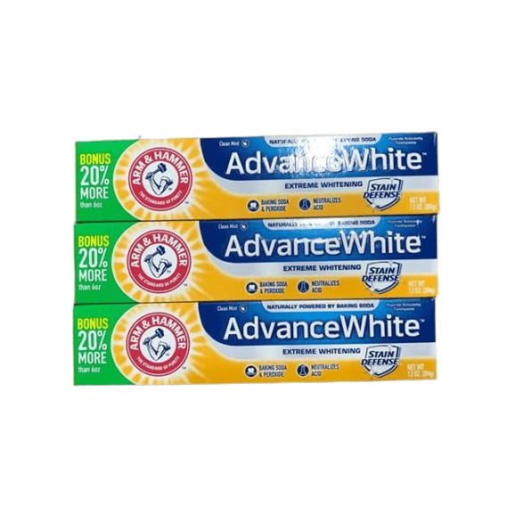 Arm & Hammer Advance White Extreme Whitening with Stain Defense, Fresh Mint, 7.2 oz, 3 Count - ShelHealth.Com