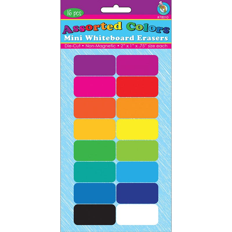 Asst Color Mini Wboard Eraser 16/Pk (Pack of 2) - Erasers - Ashley Productions