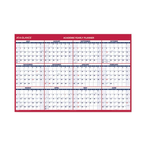 At-A-Glance Academic Erasable Reversible Extra Large Wall Calendar 48 X 32 White/blue/red 12 Month (july To June): 2022 To 2023 - School