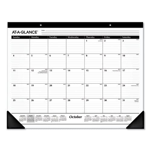 AT-A-GLANCE Academic Year Ruled Desk Pad 21.75 X 17 White Sheets Black Binding Black Corners 16-month (sept To Dec): 2022 To 2023 - School