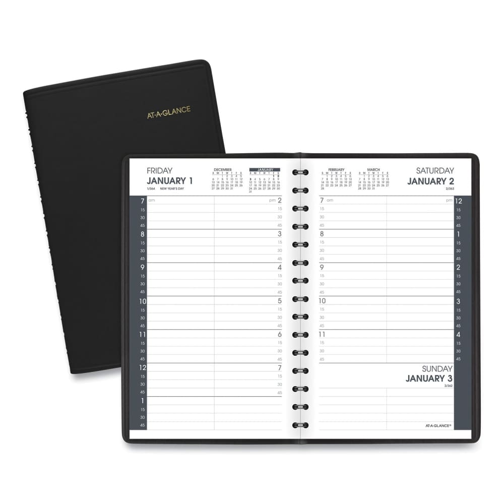 AT-A-GLANCE Daily Appointment Book With 15-minute Appointments One Day/page: Mon To Sun 8 X 5 Black Cover 12-month (jan To Dec): 2023 -