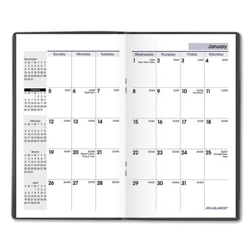 AT-A-GLANCE Dayminder Pocket-sized Monthly Planner Unruled Blocks 6 X 3.5 Black Cover 14-month (dec To Jan): 2022 To 2024 - School Supplies