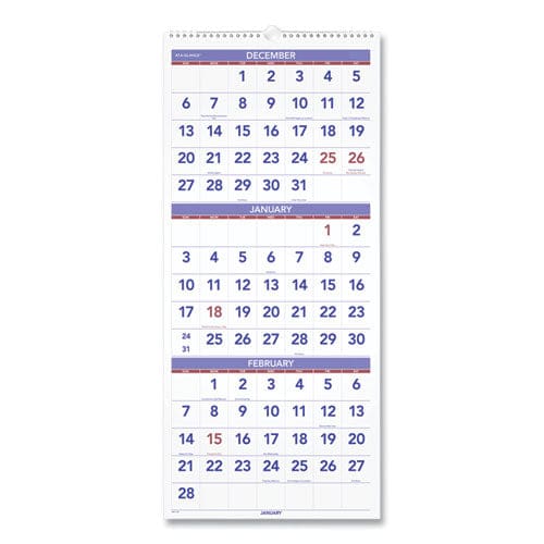 AT-A-GLANCE Deluxe Three-month Reference Wall Calendar Vertical Orientation 12 X 27 White Sheets 14-month (dec To Jan): 2022 To 2024 -