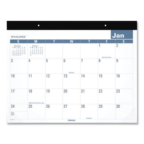 AT-A-GLANCE Easy-to-read Monthly Desk Pad 22 X 17 White/blue Sheets Black Binding Clear Corners 12-month (jan To Dec): 2023 - School