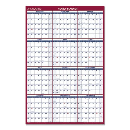 AT-A-GLANCE Erasable Vertical/horizontal Wall Planner 32 X 48 White/blue/red Sheets 12-month (jan To Dec): 2023 - School Supplies -