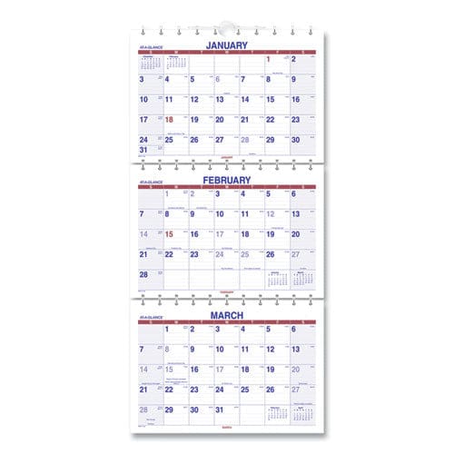AT-A-GLANCE Move-a-page Three-month Wall Calendar 12 X 27 White/red/blue Sheets 15-month (dec To Feb): 2022 To 2024 - School Supplies -