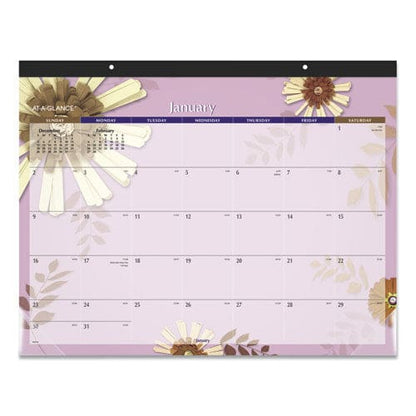 At-A-Glance Paper Flowers Desk Pad Floral Artwork 22 X 17 Black Binding Clear Corners 12-month (jan To Dec): 2023 - School Supplies -