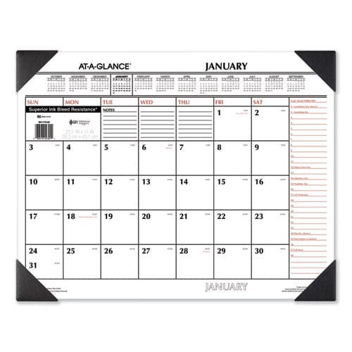 AT-A-GLANCE Two-color Monthly Desk Pad Calendar 22 X 17 White Sheets Black Corners 12-month (jan To Dec): 2023 - School Supplies -