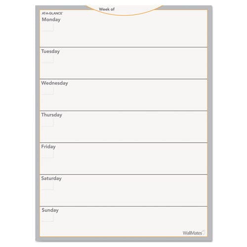 AT-A-GLANCE Wallmates Self-adhesive Dry Erase Weekly Planning Surfaces 18 X 24 White/gray/orange Sheets Undated - School Supplies -