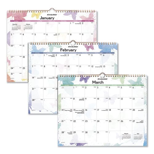 AT-A-GLANCE Watercolors Recycled Monthly Wall Calendar Watercolors Artwork 15 X 12 White/multicolor Sheets 12-month (jan-dec): 2023 - School