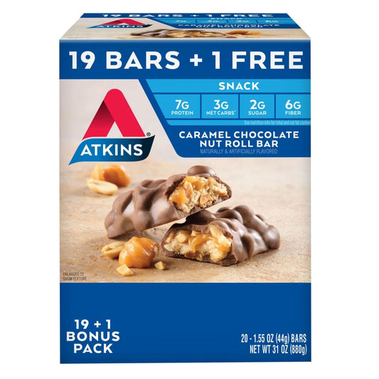 Atkins Caramel Chocolate Nut Roll Bar 19 ct. with 1 Bonus/1.55 oz. - Atkins