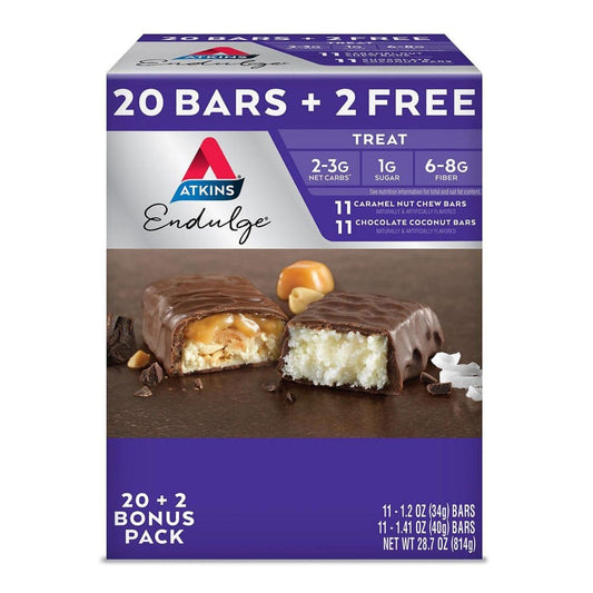 Atkins Endulge Variety Pack Caramel Nut Chew and Chocolate Coconut Bars Keto Friendly (22 ct.) - Diet Nutrition & Protein - Atkins Endulge