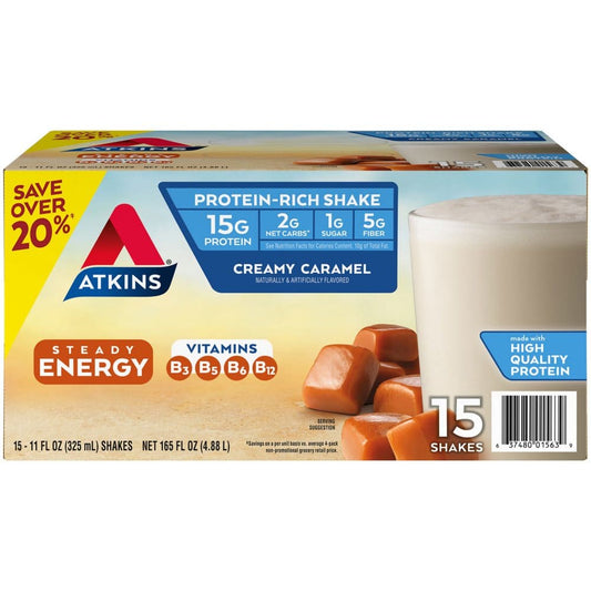 Atkins Gluten Free Protein-Rich Shake Creamy Caramel Keto Friendly (15 pk.) - Diet Nutrition & Protein - Atkins Gluten
