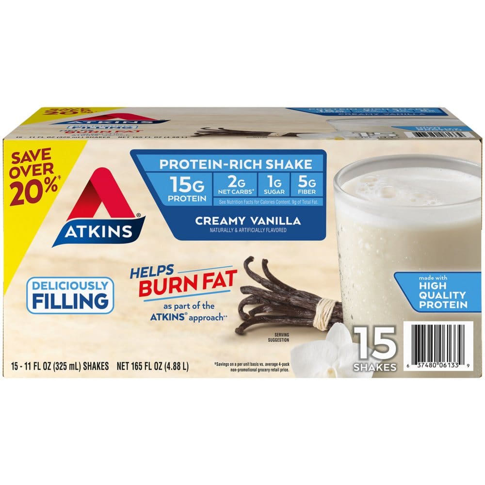 Atkins Gluten Free Protein-Rich Shake Creamy Vanilla Keto Friendly (15 pk.) - Diet Nutrition & Protein - Atkins Gluten