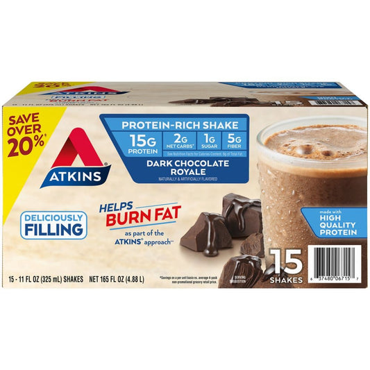 Atkins Gluten Free Protein-Rich Shake Dark Chocolate Royale Keto-Friendly (15 pk.) - Diet Nutrition & Protein - Atkins Gluten
