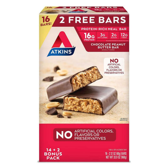 Atkins Protein-Rich Meal Bar Chocolate Peanut Butter Keto Friendly (16 ct.) - Diet Nutrition & Protein - Atkins Protein-Rich