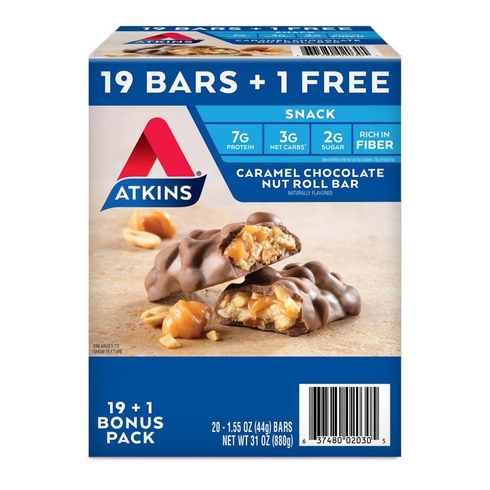 Atkins Snack Bar Caramel Chocolate Nut Roll Keto Friendly (20 ct.) - Diet Nutrition & Protein - Atkins Snack
