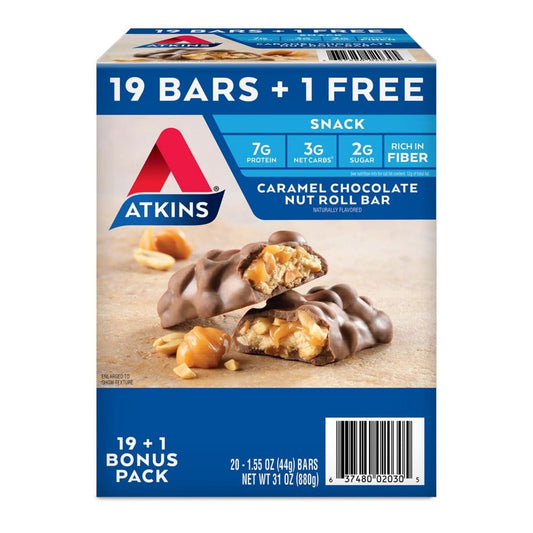 Atkins Snack Bar Caramel Chocolate Nut Roll Keto Friendly (20 ct.) - Diet Nutrition & Protein - Atkins Snack