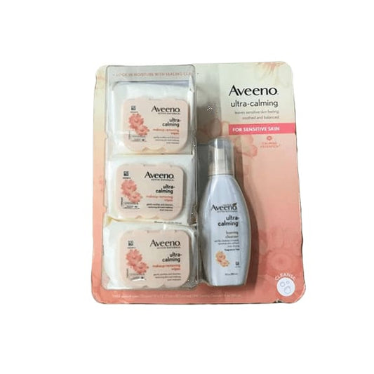 Aveeno Ultra-Calming Foaming Cleanser and Makeup Remover & Cleansing Oil-Free Makeup Removing Wipes, 6 fl. oz. + 3 pk./25 ct. - ShelHealth.Com