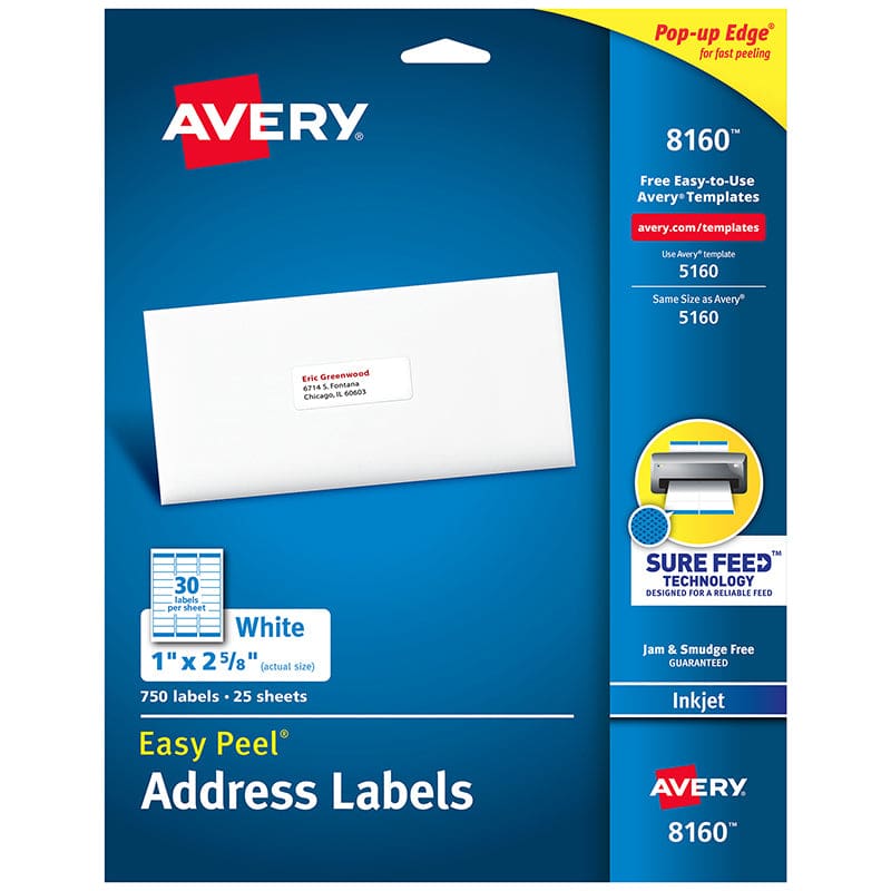 Avery 8160 1X2-5/8In Address Label Easy Peel With Surefeed (Pack of 2) - Organization - Avery Products Corp