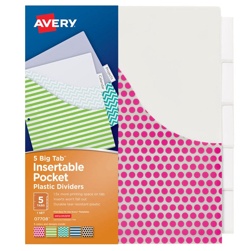 Avery Big Tab 5 Tab Pocket Insertable Plastic Dividers Set (Pack of 10) - Dividers - Avery Products Corp