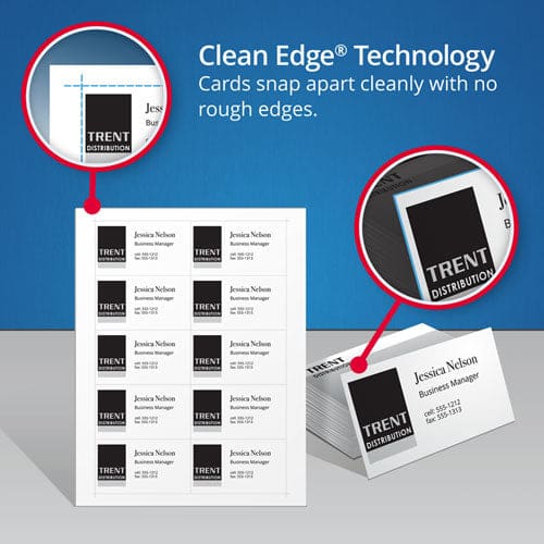 Avery Clean Edge Business Card Value Pack Laser 2 X 3.5 White 2,000 Cards 10 Cards/sheet 200 Sheets/box - Office - Avery®