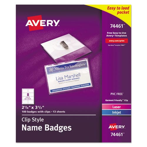 Avery Clip-style Badge Holder With Laser/inkjet Insert Top Load 3.5 X 2.25 White 100/box - Office - Avery®