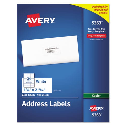 Avery Copier Mailing Labels Copiers 1.38 X 2.81 White 24/sheet 100 Sheets/box - Office - Avery®