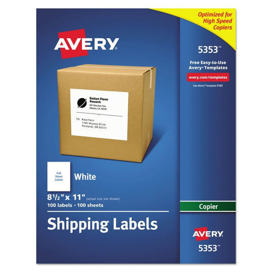 Avery Copier Mailing Labels Copiers 8.5 x 11 White 100/Box - Labels & Label Makers - Avery