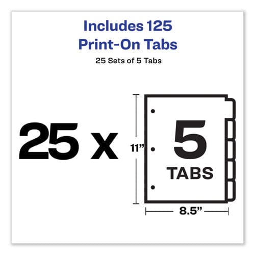 Avery Customizable Print-on Dividers 3-hole Punched 5-tab 11 X 8.5 White 25 Sets - School Supplies - Avery®
