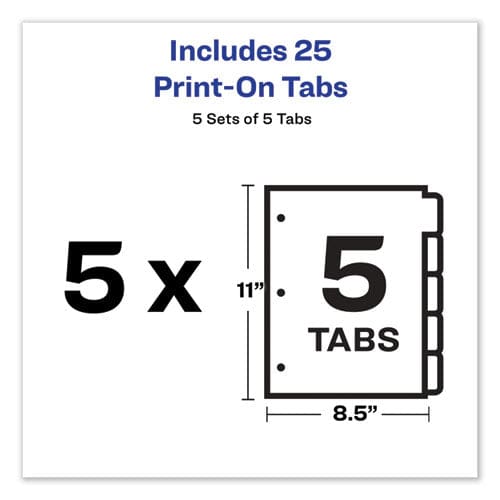 Avery Customizable Print-on Dividers 3-hole Punched 5-tab 11 X 8.5 White 5 Sets - School Supplies - Avery®