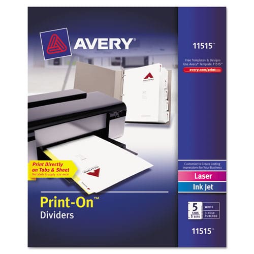 Avery Customizable Print-on Dividers 3-hole Punched 5-tab 11 X 8.5 White 5 Sets - School Supplies - Avery®