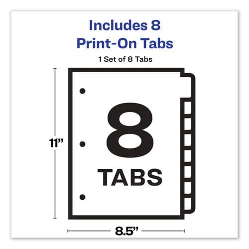 Avery Customizable Print-on Dividers 3-hole Punched 8-tab 11 X 8.5 White 1 Set - School Supplies - Avery®