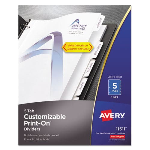 Avery Customizable Print-on Dividers 3-hole Punched 8-tab 11 X 8.5 White 5 Sets - School Supplies - Avery®