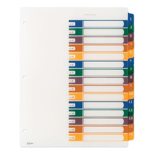 Avery Customizable Table Of Contents Ready Index Dividers With Multicolor Tabs 15-tab 1 To 15 11 X 8.5 Translucent 1 Set - Office - Avery®