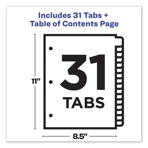 Avery Customizable Table Of Contents Ready Index Dividers With Multicolor Tabs 31-tab 1 To 31 11 X 8.5 White 1 Set - Office - Avery®