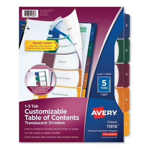 Avery Customizable Table Of Contents Ready Index Dividers With Multicolor Tabs 5-tab 1 To 5 11 X 8.5 Translucent 1 Set - Office - Avery®