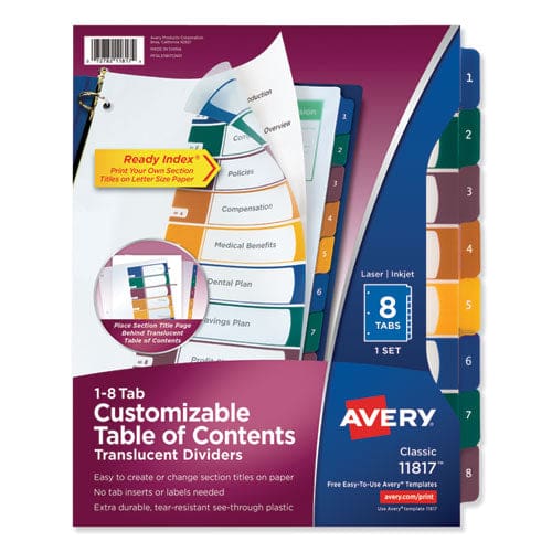 Avery Customizable Table Of Contents Ready Index Dividers With Multicolor Tabs 8-tab 1 To 8 11 X 8.5 Translucent 1 Set - Office - Avery®