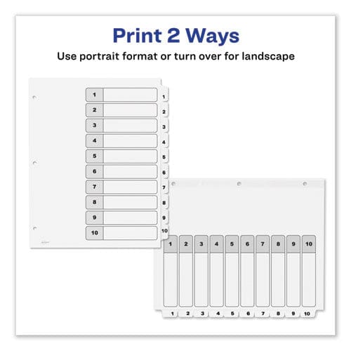 Avery Customizable Toc Ready Index Black And White Dividers 10-tab 1 To 10 11 X 8.5 1 Set - Office - Avery®