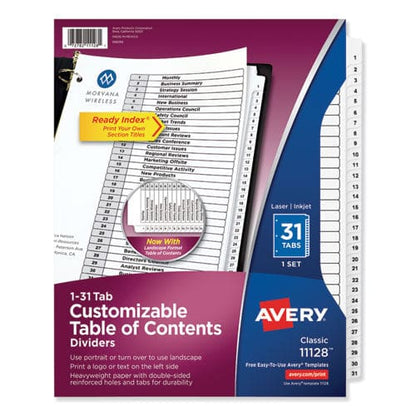 Avery Customizable Toc Ready Index Black And White Dividers 31-tab 1 To 31 11 X 8.5 1 Set - Office - Avery®