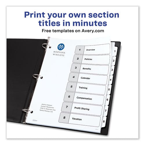 Avery Customizable Toc Ready Index Black And White Dividers 8-tab 1 To 8 11 X 8.5 1 Set - Office - Avery®