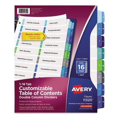 Avery Customizable Toc Ready Index Double Column Multicolor Tab Dividers 16-tab 1 To 16 11 X 8.5 White 1 Set - Office - Avery®