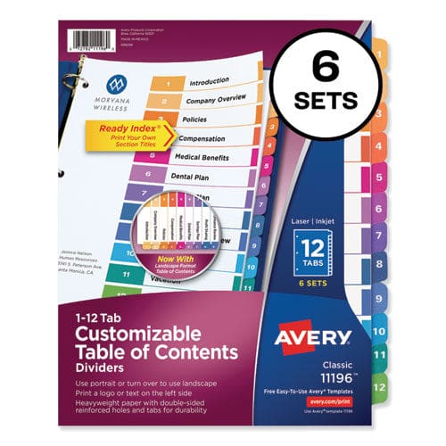 Avery Customizable Toc Ready Index Multicolor Tab Dividers 12-tab 1 To 12 11 X 8.5 White Traditional Color Tabs 6 Sets - Office - Avery®