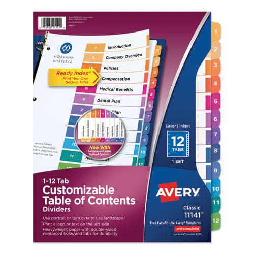 Avery Customizable Toc Ready Index Multicolor Tab Dividers 12-tab 1 To 12 11 X 8.5 White Traditional Color Tabs 1 Set - Office - Avery®