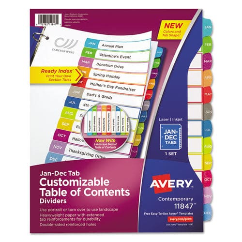 Avery Customizable Toc Ready Index Multicolor Tab Dividers 12-tab Jan. To Dec. 11 X 8.5 White Contemporary Color Tabs 1 Set - Office -