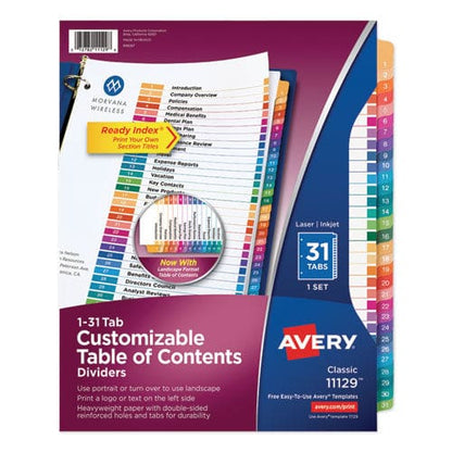 Avery Customizable Toc Ready Index Multicolor Tab Dividers 31-tab 1 To 31 11 X 8.5 White Traditional Color Tabs 1 Set - Office - Avery®
