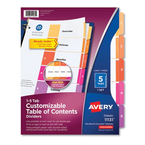 Avery Customizable Toc Ready Index Multicolor Tab Dividers 5-tab 1 To 5 11 X 8.5 White Traditional Color Tabs 1 Set - Office - Avery®