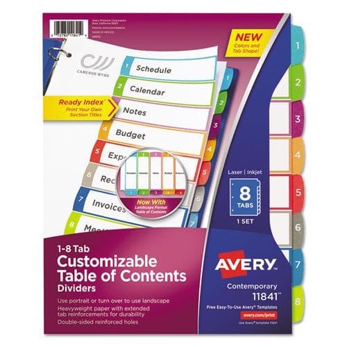 Avery Customizable Toc Ready Index Multicolor Tab Dividers 8-tab 1 To 8 11 X 8.5 White Contemporary Color Tabs 1 Set - Office - Avery®